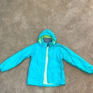 Teal North Face rain jacket / size large
